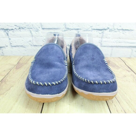 LL Bean Purple Suede Slip-On Fleece Lined Mountain Moccasin Slippers Size 8 M - Picture 4 of 9